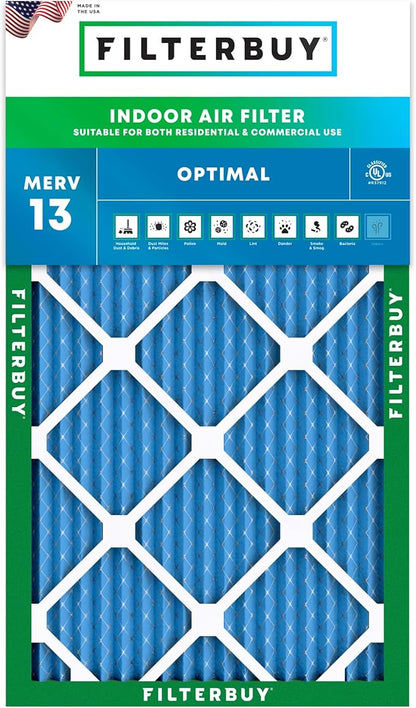 Filterbuy 8x24x1 Air Filter MERV 13 Optimal Smoke & Allergy Defense (1-Pack), Electrostatic Pleated HVAC AC Furnace Filters Replacement, Made in USA (Actual Size: 8.00 x 24.00 x 0.75)
