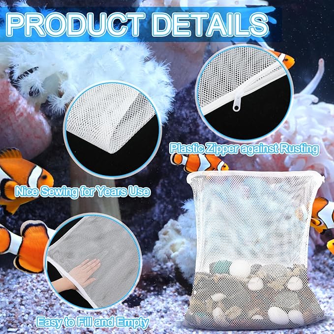 Abbylike 10pcs Large Filter Media Bags with Plastic Zipper 17.8" x 13.5" Reusable Fish Tank Filter Bags - Aquarium Mesh for Activated Carbon, Bio Balls, Ceramic Rings