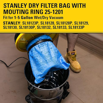 STANLEY - 251201 Stanley 25-1201 Blue Cloth, Reusable Filter with Clamp Ring for 1-5 Gallon Wet/Dry Vacuums, 1-Pack