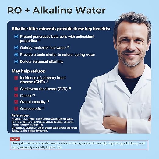 iSpring RO5004F-AK Alkaline Reverse Osmosis Water Filter with UV, SGS Tested PFAS and TDS Reduction, 500 GPD, pH+, 2:1 Pure to Drain Tankless Remineralization RO System Under Sink, Filter Life Monitor