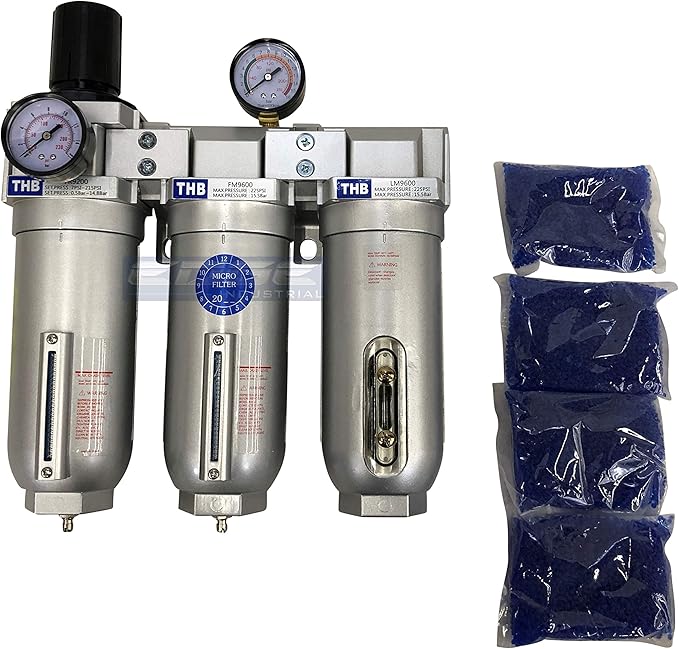 SUPER HEAVY DUTY HIGH FLOW AIR FILTRATION SYSTEM, 2 STAGE PARTICULATE FILTER PLUS OIL REMOVING COALESCING FILTER COMBINATION (1" NPT, MANUAL DRAIN)