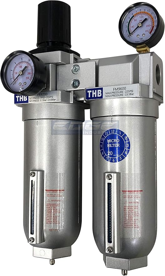 SUPER HEAVY DUTY HIGH FLOW AIR FILTRATION SYSTEM, 2 STAGE PARTICULATE FILTER PLUS OIL REMOVING COALESCING FILTER COMBINATION (3/4" NPT, MANUAL DRAIN)