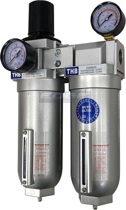 SUPER HEAVY DUTY HIGH FLOW AIR FILTRATION SYSTEM, 2 STAGE PARTICULATE FILTER PLUS OIL REMOVING COALESCING FILTER COMBINATION (3/4" NPT, MANUAL DRAIN)