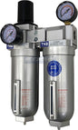 SUPER HEAVY DUTY HIGH FLOW AIR FILTRATION SYSTEM, 2 STAGE PARTICULATE FILTER PLUS OIL REMOVING COALESCING FILTER COMBINATION (1/2" NPT, MANUAL DRAIN)