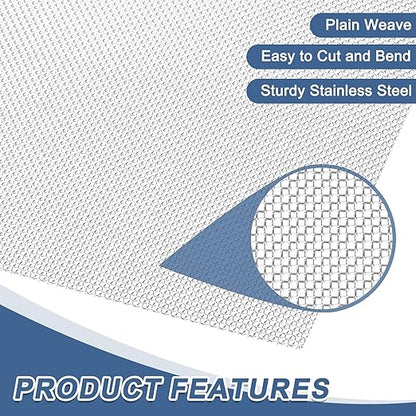 uxcell 20 Mesh 79" x 16" Woven Wire Mesh, 304 Stainless Steel Air Vent Filter Screen, Window Screen Mesh for DIY Projects Vents Cover Filtration Animals Fence