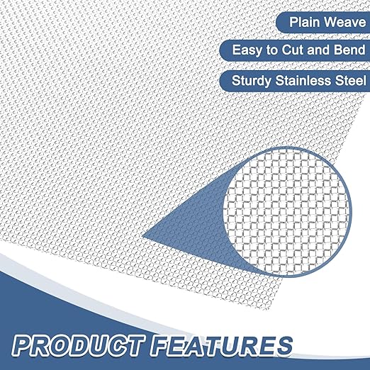 uxcell 20 Mesh 118" x 12" Woven Wire Mesh, 304 Stainless Steel Air Vent Filter Screen, Window Screen Mesh for DIY Projects Vents Cover Filtration Animals Fence