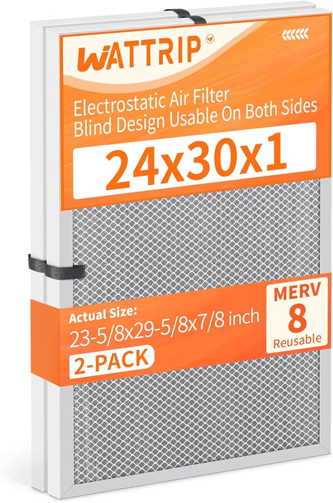 2-Pack 24x30x1 MERV 8 Reusable & Washable Electrostatic Air Filters - Long-Lasting Filter for HVAC, Furnace & Air Conditioner Units, Actual Size: 23-5/8” x 29-5/8” x 7/8”