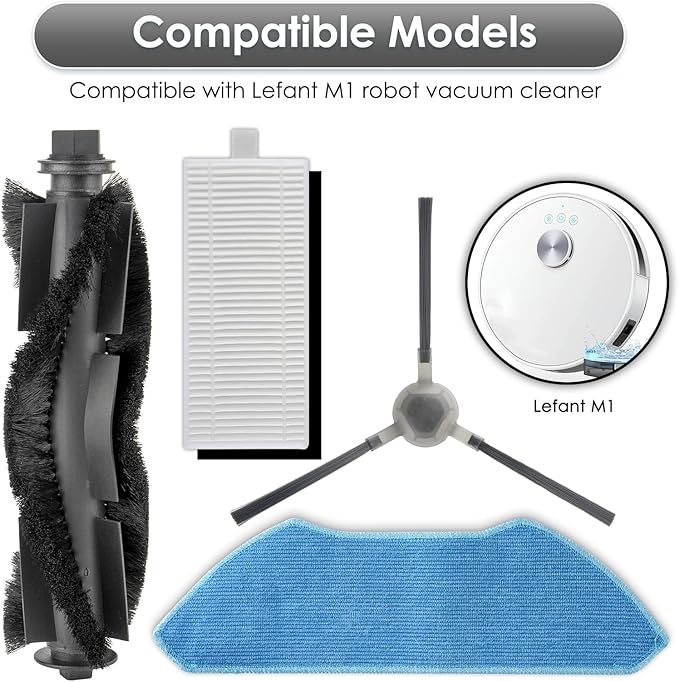 (20 Pack) M1 Replacement Parts Compatible with Lefant M1 Robot Vacuum Cleaner, 2 Roller Brushes, 8 Side Brushes, 6 HEPA Filters, 4 Mop Pads, Accessories Kit