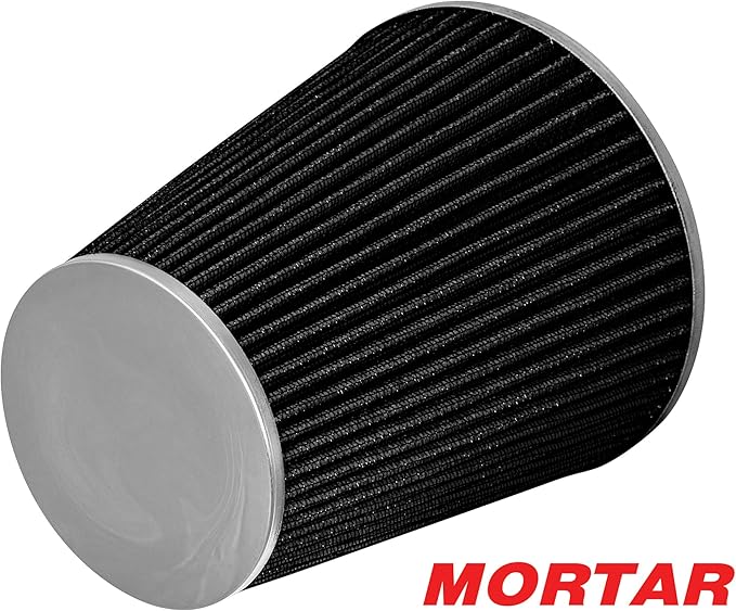 Mortar Aftermarket Auto Air Filter - Car Enthusiast Class Universal Cold Air Intake Gulps in More Air for More Engine Power & Passionate Induction Sound, 8-In-Long, Flange ID 4 In, Black