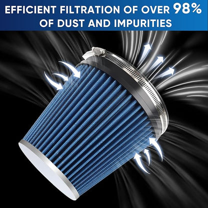 6" 152mm Cold Air Intake Filter Clamp-On Replacement High Flow Inlet Air Filter High Performance Washable Cone Filter 7" Tall Blue