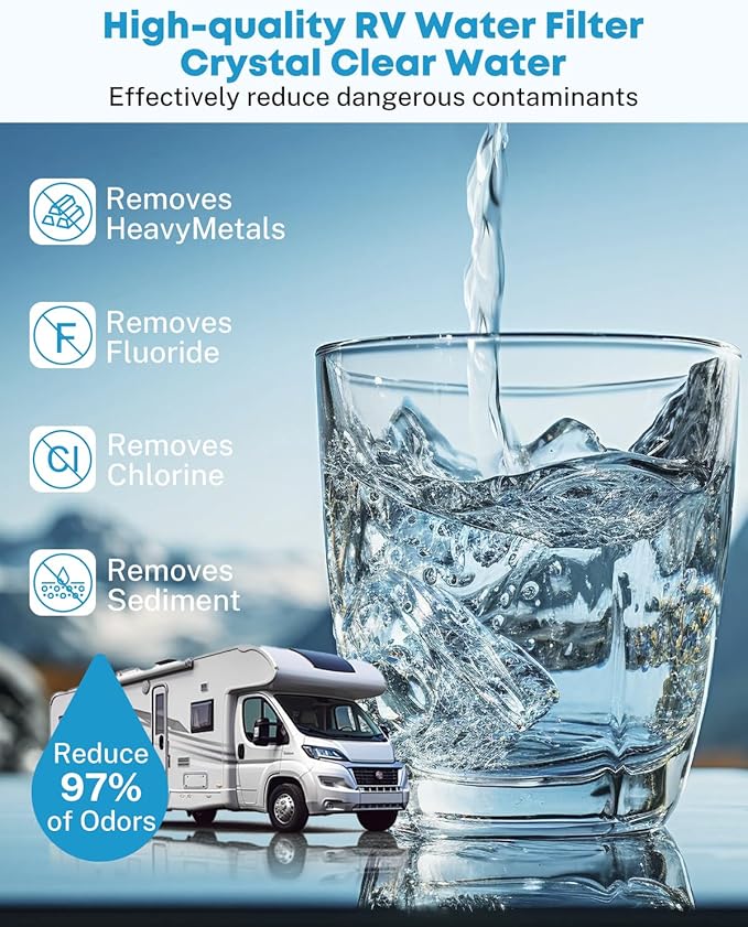 Kohree RV Water Filter, NSF Certified, Inline Water Filter Reduces Chlorine, Bad Taste, Odor, RV Accessories Ideal for Campers, Marine, Garden Hose, Boats, Trailer Motorhome, 2 Pack
