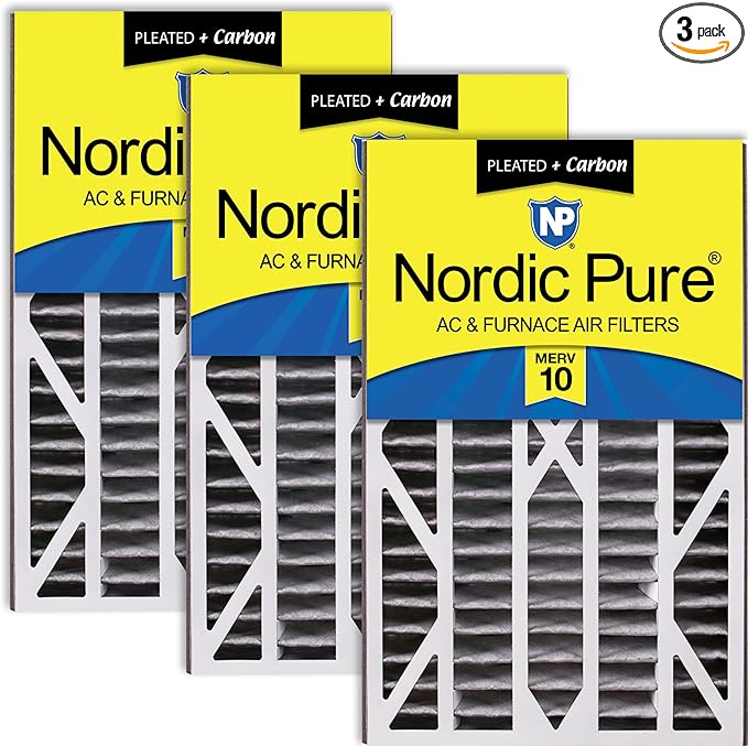 Nordic Pure 16x25x3 (Actual Size: 15 13/16 x 24 5/16 x 3) MERV 10 Plus Carbon Trion Air Bear Cub Replacement Air Filters 3 Pack