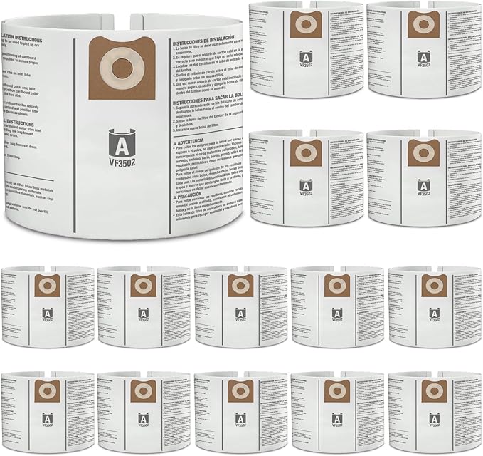 15 Pack VF3502 Repalcement Bags for Rigid Shop Vac Bags 16 Gallon Size A, compatible with RIDGID 12-16 Gallon Wet/Dry Vacuums, High Efficiency Dust Filter Bags, Part# 23743