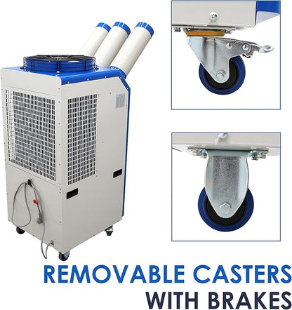 Portable Air Conditioner 22,178 BTU Industrial Spot Cooler Air Conditioner 910m³/h Mobile Outdoor Indoor Cooling Aircon with Three Column 220V 2400W
