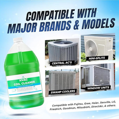 Mini Split Cleaning Kit with 3.78L No-Rinse Coil Cleaner, Sprayer, Odor Treatment Tab & Protective Bag - Removes Dirt & Grime for Heat Pump, AC, HVAC - Fits Units Up to 50 Inches