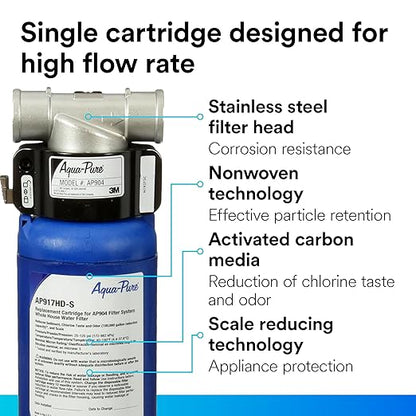 3M Aqua-Pure AP917HD-S Genuine Whole House Sanitary Quick Change Replacement Water Filter for AP904 System, Reduces Sediment, Chlorine Taste and Odor, and Scale