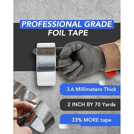 TapePlus Aluminum Foil Tape - Heat Resistant Duct Seal for HVAC Applications - Waterproof Insulation Tape - Aluminum Adhesive Sheet for Dryer Duct Repairs - 4 Pack, 2 in x 210 ft, Silver