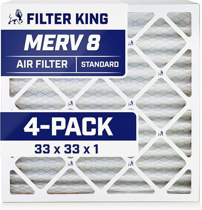 Filter King 33x33x1 Air Filter | 4-PACK | MERV 8 HVAC Pleated A/C Furnace Filters | MADE IN USA | Actual Size: 33 x 33 x .75"