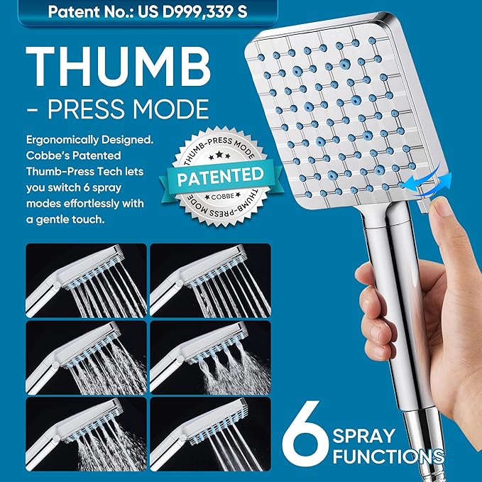 Cobbe Filtered Shower Head with Handheld, High Pressure 6 Spray Mode Showerhead with Filters, Water Softener Filters Beads for Hard Water - Remove Chlorine - Reduces Dry Itchy Skin, Chrome