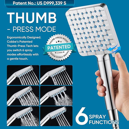Cobbe Filtered Shower Head with Handheld, High Pressure 6 Spray Mode Showerhead with Filters, Water Softener Filters Beads for Hard Water - Remove Chlorine - Reduces Dry Itchy Skin, Chrome