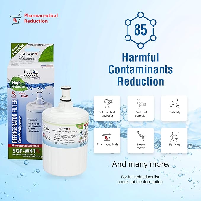 Swift Refrigerator Water Filter Compatible with Whirlpool EDR8D1,FILTER 8,46-9002, 8171413, 8171414 Made in USA SGF-W41 (2 Pack)