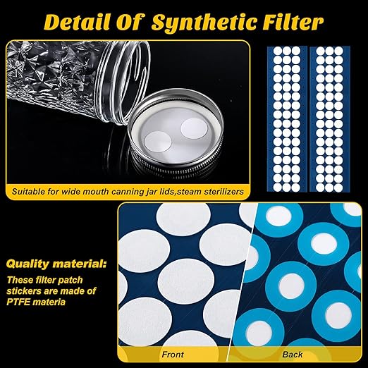 Zonon 384 Pieces Synthetic Filter Paper Stickers 20 mm 0.25 µm Filter Disc Adhesive Patch Stickers for Wide Mouth Mushroom Cultivation Mason Jar Lids