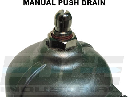 HEAVY DUTY HIGH FLOW COMPRESSED AIR IN-LINE PARTICULATE FILTER WITH METAL BOWL, 1/2" NPT PORTS, 140 CFM, VISIBLE SIGHT GLASS, 5 MICRON ELEMENT