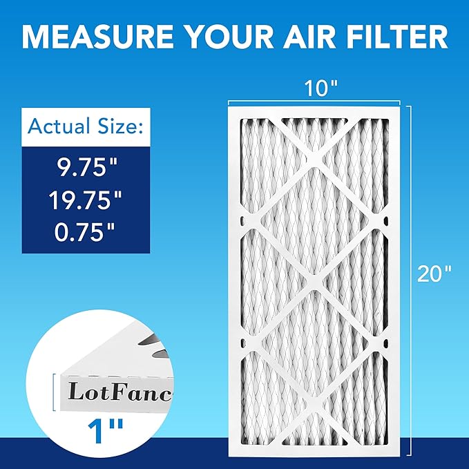 LotFancy 10x20x1 Air Filter MERV 13 4-Pack, Electrostatic Pleated HVAC Furnace Air Filter, Captures Pet Dander Smog Smoke, Actual Size: 9.75"x19.75"x0.75"