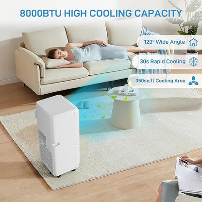 Portable Air Conditioner 8000 BTU With Remote Control, 24H Timer & Smart/Sleep Mode, Cools Rooms Up to 350sq.Ft 4-In-1 Cooling, Cooling AC Unit With Fan & Dehumidifier for Bedroom, Dorms, Indoor Roo