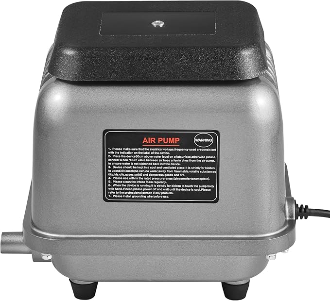 VEVOR Linear Air Pump, 109L/Min Air Flow Septic Aerator Pump, Oil-Free & Quiet Aeration System, for 1/2 Acre 10 FT Deep Ponds, Water Gardens, Waste Treatments, Aquarium, Seafood Restaurants, Fish Farm