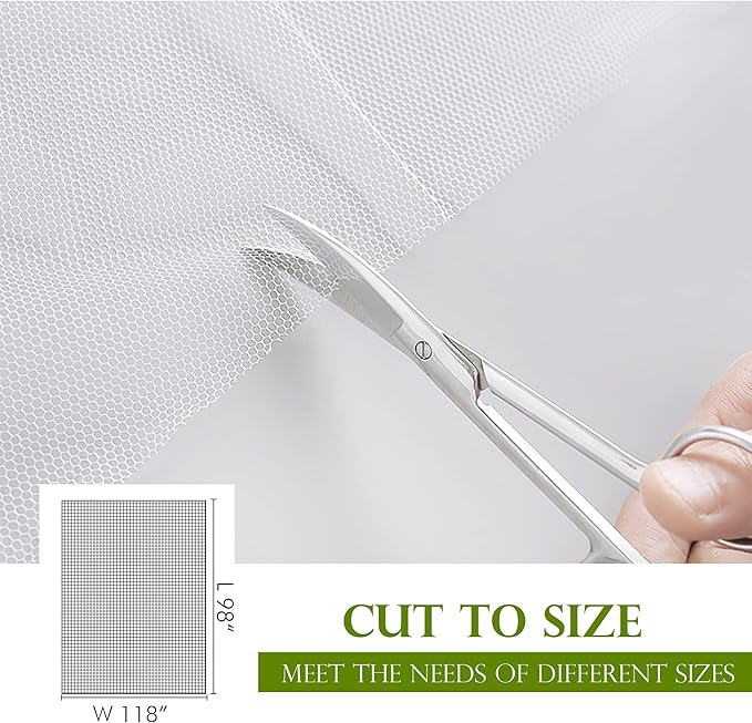 RYB HOME 2 Panels Garden Netting Size Adjustable Porch Screen Mesh Outdoor Curtains Lightweight Mosquito Curtains for Patio Gazebo Pool Hut Bug Netting, White, 118 inches Wide x 120 inches Long