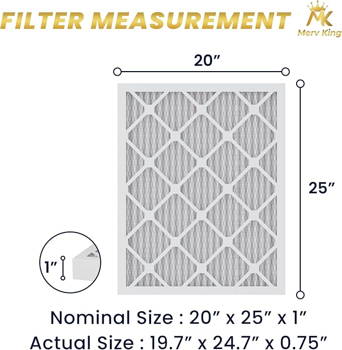 MervKing 20x25x1 Air Filter Actual Size: 19.7" x 24.7" x 0.75" MERV 8 MPR 600-700 | MADE IN USA | 4-Pack | Pleated HVAC AC Furnace Replacement