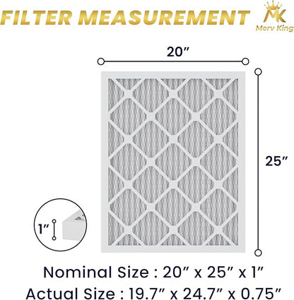 MervKing 20x25x1 Air Filter Actual Size: 19.7" x 24.7" x 0.75" MERV 8 MPR 600-700 | MADE IN USA | 4-Pack | Pleated HVAC AC Furnace Replacement