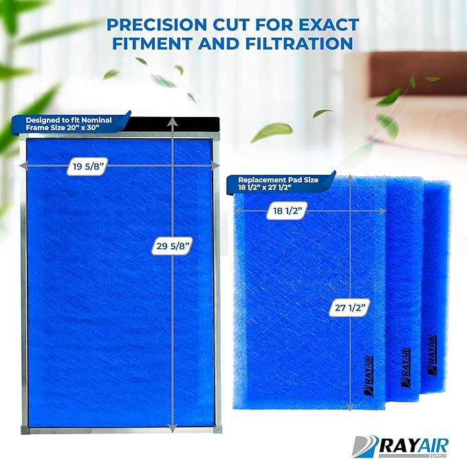 RAYAIR SUPPLY 20x30 Replacement Filter Pads Compatible with Dynamic Air Filter (3 Pack) (20x30)