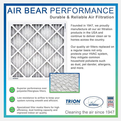 20x20x1 Air Filter MERV 8 (8-Pack) TRION Air Bear Pleated HVAC Air Filters Replacement (Actual Size: 19.50 x 19.50 x 0.75 Inches)