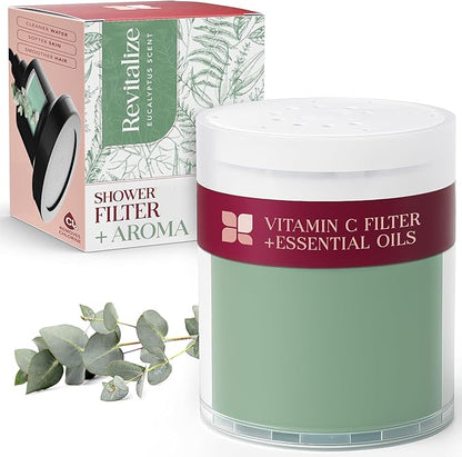 Vitamin C Shower Filter Replacement Cartridge + Shower Steamers Aromatherapy - K Beauty Skin & Hair Enhancement, Universal Water Filter Replacement for AquaBliss - Eucalyptus Scent