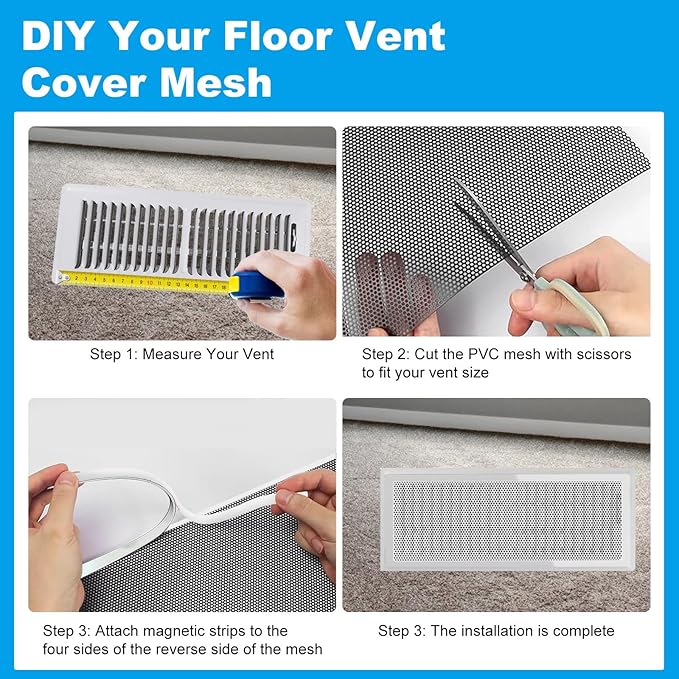 DIY Vent Cover Kit, 13.8"x11.8" Mesh Screen (4 Packs) & 16.4FT Strong Residue-Free Adhesive Tape, Bonds to Wood/Plastic & More（White）