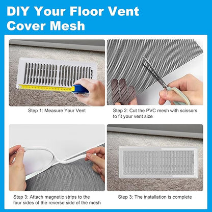 DIY Vent Cover Kit, 13.8"x11.8" Mesh Screen (4 Packs) & 16.4FT Strong Residue-Free Adhesive Tape, Bonds to Wood/Plastic & More（White）