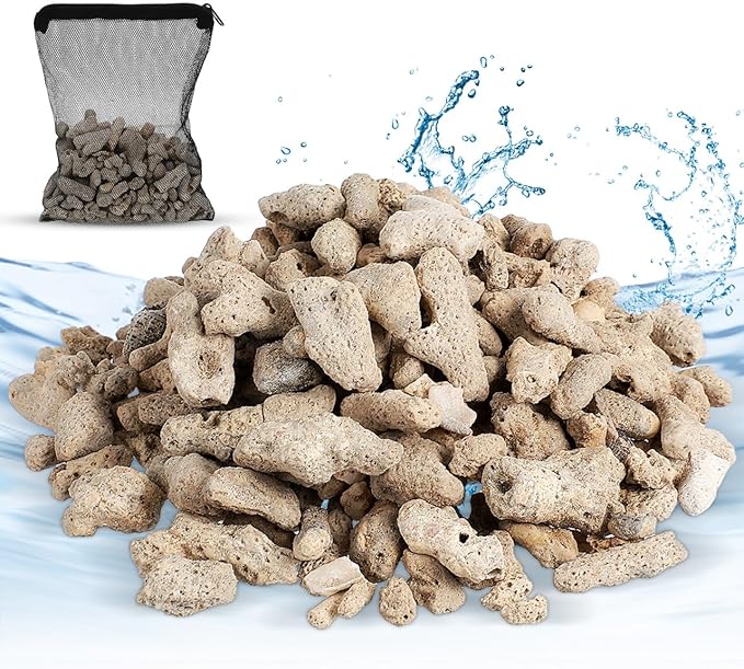 Veemoon Aquarium Coral Filter Fish Tank Natural Crushed Coral Media Substrate Bio Ceramic Aquarium Filtration Media for Freshwater Saltwater Pond Tank Reusable Filter Raise Ph with Bags (1.1lb/500g)