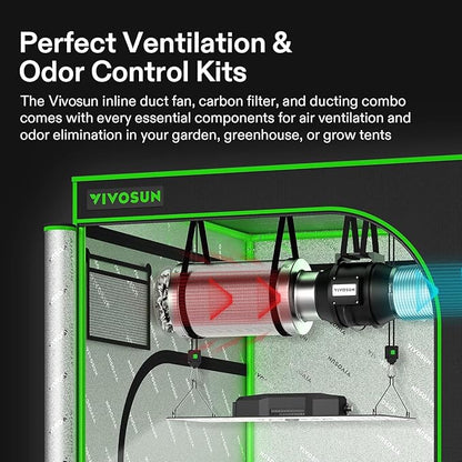VIVOSUN Grow Tent Ventilation System, 4 Inch Inline Duct Fan with Speed Controller, 4'' Carbon Filter, and 8ft. Ducting Combo, Air Cooling and Filtration Kit for Grow Tent, Hydroponics (Pack of 2)
