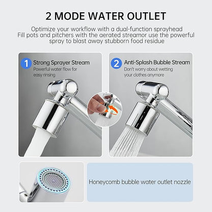 YYKBZ 1440° Rotating Sink Water Filter Faucet Extender Aerator, 2 Mode Swivel For Bathroom/Kitchen Skin Face Eye Wash,Brass Long Arm Extension For Toddlers,Multiple Adapters With 9pcs Filters