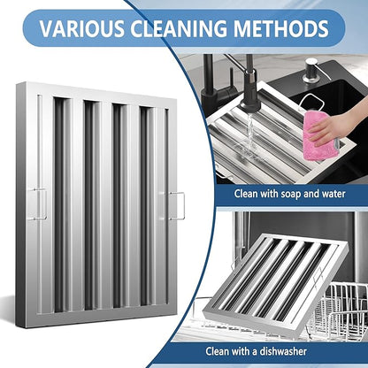 Stainless Steel Commercial Kitchen Hood Filter, 15.5W x 19.5H Inch Range Baffle Grease Rated Commercial Kitchen Exhaust Hood 4 Grooves Hood Filter (5 Pack)