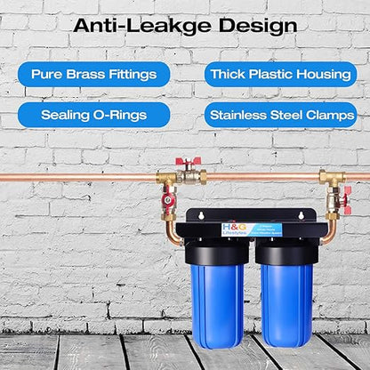 H&G Lifestyles Whole House Water Filter System,Iron Filter for Well Water,2-Stage Water Softener Filtration System, Eliminate Sulfur Smell in Well Water,10" x 4.5" Cartridge,1" Barb Brass Adapter