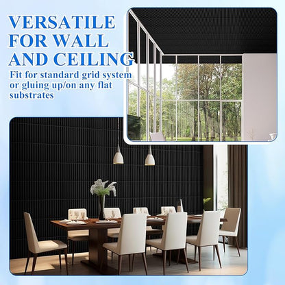 Nuanchu 120 Pcs 3D Slat Wall Panels 12 x 12 Inch PVC Fluted Textured Panel Cuttable Paintable DIY Wall Art Decorative Tiles for Ceiling Studio Bathroom Interior TV Background (Black)
