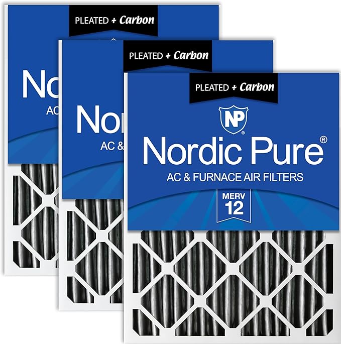 Nordic Pure 20x25x2 (Actual Size: 19 1/2 x 24 1/2 x 1 3/4) Furnace Air Filters MERV 12 Pleated Plus Carbon 3 Pack