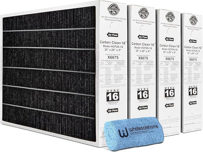 Lennox Healthy Climate Lennox X6675 20x25x5 Air Filter, Healthy Climate Carbon Clean Merv 16 Home Furnace Filter for HVAC system 4 Pack with Wholesalehome Cleaning Cloth