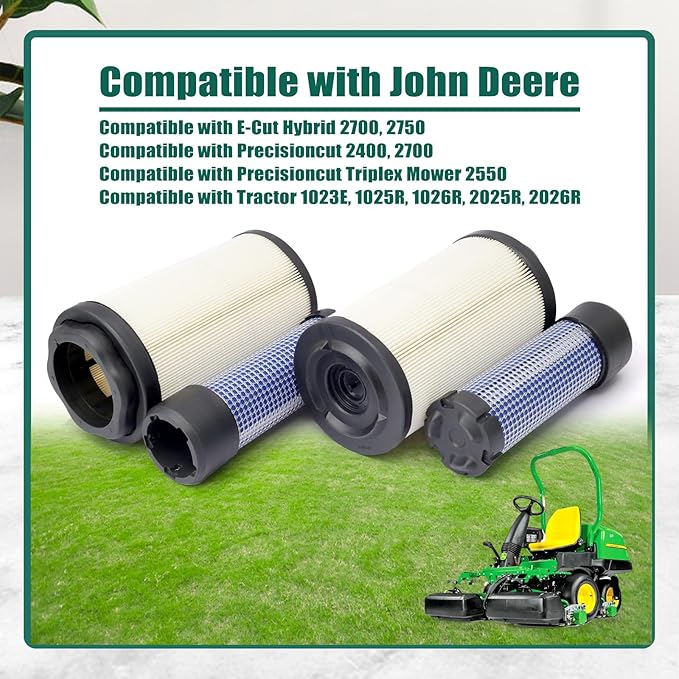 YUXIVCNE 2Pcs LVU34503 LVU34504 Primary & Secondary Air Filter Compatible with John Deere 1023E 1025R 1026R 2025R 2026R Tractor, 2400 2700 Precisioncut, 2550 Triplex Mower, 2700 2750 E-Cut Hybrid