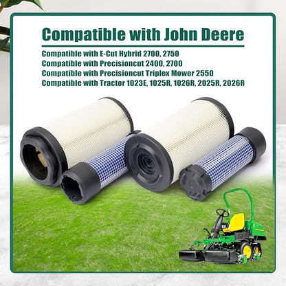 YUXIVCNE 2Pcs LVU34503 LVU34504 Primary & Secondary Air Filter Compatible with John Deere 1023E 1025R 1026R 2025R 2026R Tractor, 2400 2700 Precisioncut, 2550 Triplex Mower, 2700 2750 E-Cut Hybrid