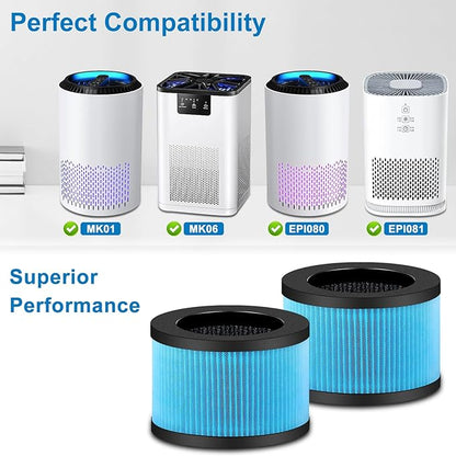 MK01 MK06 Air Filter Replacement Compatible with Aroeve MK01 MK06, ToLife TZ-K1 and Kloudi DH-JH01 Filter, Standard Version, Blue