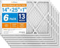 LotFancy 14x25x1 Air Filter MERV 13 6-Pack, Electrostatic Pleated HVAC Furnace Air Filter, Captures Pet Dander Smog Smoke, Actual Size: 13.75"x24.75"x0.75"